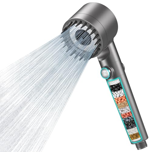 Duschkopf mit Filter MEKO Hochdruck Handbrause mit Filtration in 15 Schichten 1,5M Schlauch 3 Strahlarten Sparduschkopf für Entfernen vom harten Wasser, Rest-Chlor, Bakterien und Schwermetall