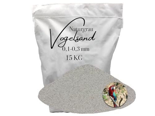 15kg Vogelsand 0,1-0,3 mm ohne Zusatzstoffe wie Anis und Grit grau keimfrei qualitativ hochwertig Bodengrund für Käfige