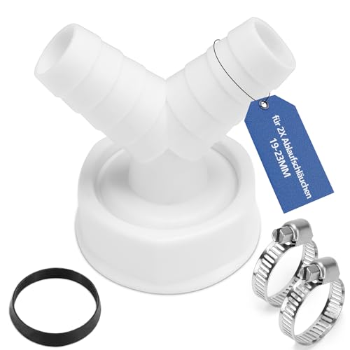 Geschirrspüler waschmaschine abfluss adapter Doppelanschluss Y 1 1/2 zoll, Waschmaschinenanschluss Adapter für Rohr Ø40 mm, Eingang Ø19-23 mm mit Schlauchschelle für Geschirrspüler Trockner