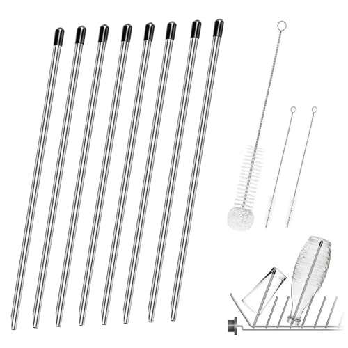 8 Stück Flaschenhalter Spülmaschine,Spülmaschineneinsatz Flaschen, Edelstahl Flaschenhalter für Spülmaschine,mit Reinigungsbürste,passend für Langstielige Gläser,Limoflaschen (24,2cm lang)