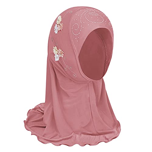 Mädchen Kopftuch Kinder Muslimischer Hijab Kleines Mädchen Moslem Schal mit Blumen Arabien Islamische Kopfkappe Kleidung Schal Sommer Stretch Turban Gesichtsschleier Kopfbedeckung (Blümchen-Pink)