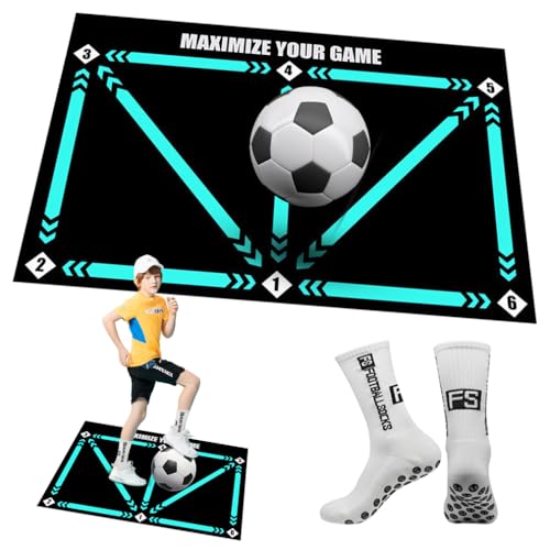Cartlant Fussball Matte, 60x90 cm Rutschfeste Fußballmatte Schritt Fussball Trainingsmatte mit Fußballsocken, Stoßdämpfende Fussballmatte Training Ballkontrolle Trainingsmatte Geschenke für Kinder