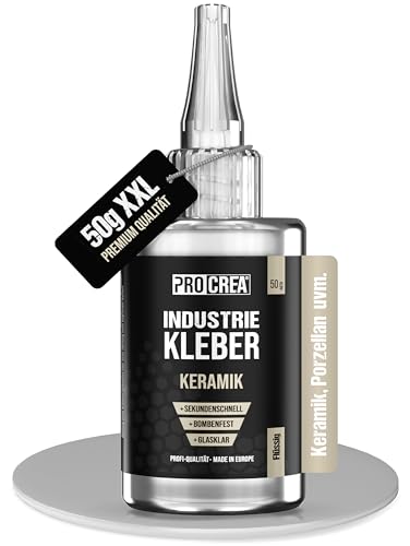 PROCREA® Sekundenkleber (50g) "Keramik" [mit Anti-Austrocknungs-Spitze] Extra starker und transparenter Reparaturkleber für Keramik, Ton und Porzellan in bester Industrie-Qualität