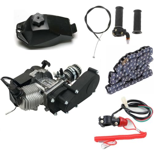 49cc 2 Takt Motor, Mini Benzinmotor 14-mm-Vergaser, Pocket Bike Motor Ausgestattet mit Kraftstofftank, Einzylinder Dirt Bike Motoren Luftfilter Geeignet für Pocket Bike ATV oder Scooter