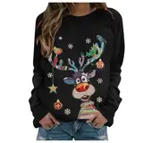 Weihnachtspullover Damen Lustige Weihnachtsoutfit Langarmshirt Angebote Weihnachtsshirt Christmas Sweatshirt Weihnachts Pyjama Pullover Xmas Weihnachten Bluse Sale Angebote Schwarz XL