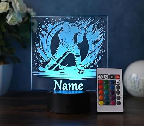 Optechvisual LED Eishockey Lampe personalisiert – Geschenk für Hockeyspieler, Hockey Deko, Kinder Geburtstag, Eishockey Geschenkideen