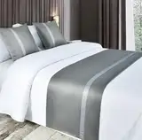 Odot Bettläufer mit Kissen Set, Bettläufer für den Fuß des Bettes mit Passende Kissenbezug Weich Mode Satin Bettlaufer für Gästehaus Hotel Schlafzimmer Dekoration (grau,50x240cm)