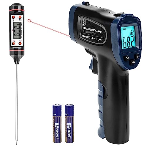 ERICKHILL Infrarot-Thermometer -50 ℃-600 ℃ Berührungslose digitale Laser-Temperaturpistole mit LCD-Display, einstellbarer Emissionsgrad – geeignet zum Kochen/Grillen/Einfrieren, mit Fleischsonde