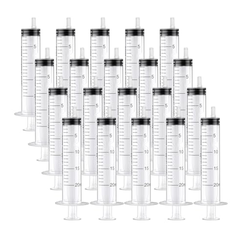 20 Stück 20ml Spritze, Steril Spritzen mit Deckel Kunststoff Spritze zum öl Bremsflüasigkeit, Wiederverwendbare Plastik Spritze zum Kleine Haustierfütterung Motoröl oder Bremsflüssigkeit