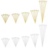 PandaHall Elite 600 Stück 6 Größen Messing Eye Pins Kopf Pins Ergebnisse 21 Gauge Open Eye Pin für Ohrring Anhänger Perlen Schmuck DIY Handwerk Machen Golden & Silber, Länge 1,6/2 / 2,2/2,6/3/5 cm