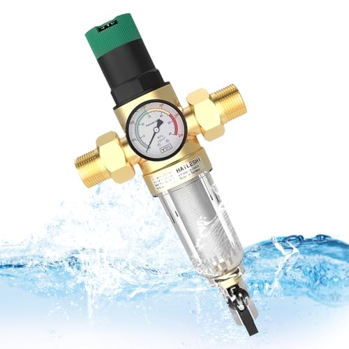 1/2 Zoll Überdruckventil Wasser Druckminderer, DN 15 Messing Verdickt Druckregler Wasser, Wasser Druckminderer Mit Filter und Manometer Geeignet für Häuser, Gebäude, Fabriken