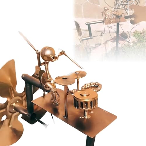 Handgefertigte Schlagzeuger Windmühle aus Metall, Schlagzeuger Windmühlen Gartendekoration, Schlagzeuger Musikfiguren und statuen, windbetriebene kinetische Art Figuren Skulptur für Hof, Rasen