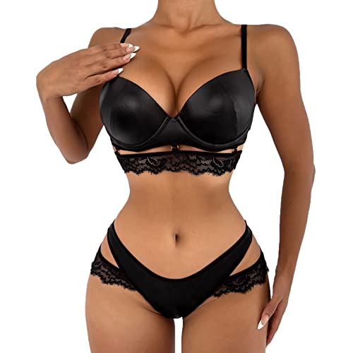 WKAYsIV Lackleder Dessous Kleid Transparent Dessous Nähen Sexy Geil Sexy Damen Outfit Dessous Body Sinnliche Produkte Damen Sexy Spitze Essbare Unterwäsche(Schwarz,S)