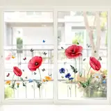 WandSticker4U®- XXL Fensterbilder Frühling selbstklebend MOHNBLUMEN Rot (88x57 cm) I Fenstersticker Blumen Pflanzen Fensteraufkleber Wohnzimmer Schlafzimmer Bad Küche Fenster Deko GROß