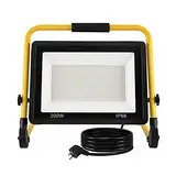 FIVMEN Baustrahler 200W 16000LM LED Strahler Arbeitsleuchte mit Standgestell und 3m Kabel Stecker Baulampe Flutlicht Wasserdicht IP66 für Garage Werkstatt Baustelle, Kaltweiß