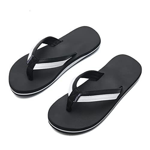 WateLves Flip Flops Kinder Zehentrenner Mädchen Jungen Badelatschen Sommer Strand und Pool Rutschfeste Zehensandalen(Schwarz weiß, 35EU)