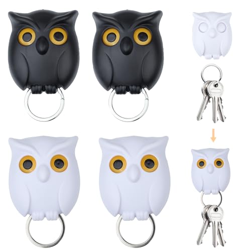 4 Stück Schlüsselanhänger Eule Haken,Eulenschlüsselhalter mit Offenem und Geschlossenem Augen-Design,Schlüsselbrett Eule,Creative Automatic Open Close Eyes Owl Key Holder