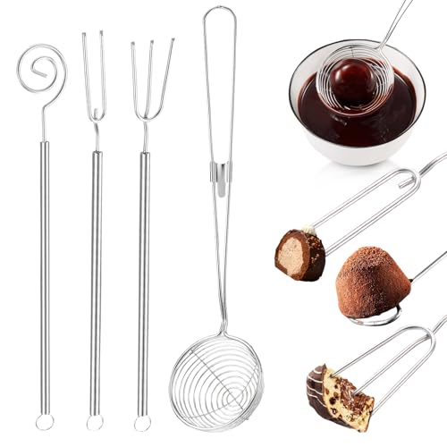 4 Stück Schlitzlöffel, Schokolade Pralinengabel Edelstahl Schokolade Gabel Candy Fondue Gabel Schokolade Besteck Gabel für Handgefertigte Pralinen, Süßigkeiten, Pralinen und Trüffel
