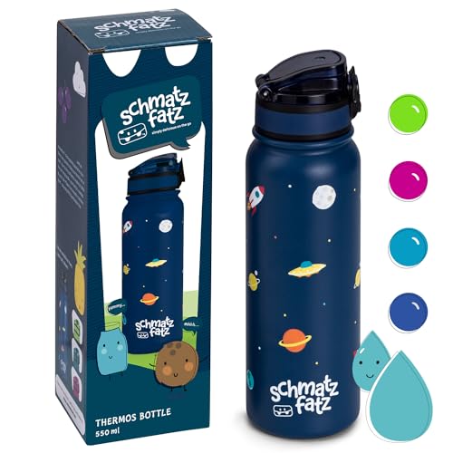 schmatzfatz Trinkflasche Kinder Auslaufsicher, 550ml Edelstahl-Trinkflasche für Schule & Kindergarten, Wasserflasche BPA-Frei, Für Kaltes & Heißes, Auslaufsichere Trinkflasche für Mädchen & Jungen