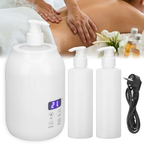 Massageöl Wärmer, Massageöle Erwärmer Einstellbare Temperatur 30-65 Grad Wellness Massage Massageöl Set mit 2 Intern Plastikflasche Massageöle Zubehör für ätherische Öle Rückenmassage