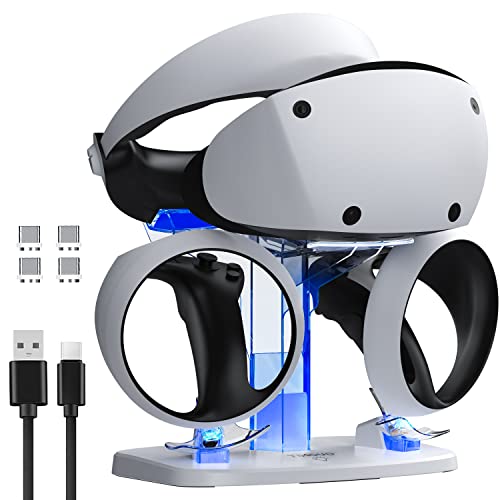 TiMOVO Ladestation für PS VR2, PS VR2 Ladestation mit 4 Typ-C Magnetischer Ladeanschluss und LED-Licht Schnellladestation für PS5 VR2, VR2 Headset Halterung Display Ständer PS VR2 Zubehör, Klares Weiß