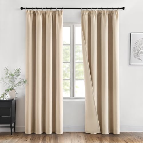 MIULEE Verdunklungsvorhänge mit Kräuselband Beige Blickdichte Vorhänge 2er Set H 245 x B 140 cm Thermogardine Gegen Hitze Gardinen Wohnzimmer Modern mit Kräuselband