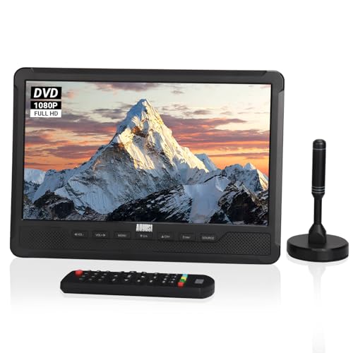 August 10“ tragbarer HD Fernseher mit DVD Player&integriertem Akku DA383-DVB-T2 Mini LCD TV mit EPG/Aufnahmefunktion (PVR), CD/DVD/USB/SD-Karte, HDMI, AV - Aux-Ausgang Perfekt für Wohnwagen Zuhause