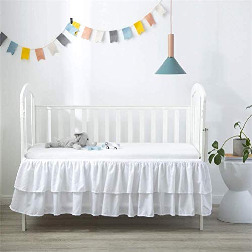 Feyart Gerüschter Kinderbettrock, zweilagig, für Babybett-Abdeckung, Staub-Rüschen, Kinderzimmer, Zuhause, Bettwäsche, Dekoration, Tagesdecke (71 x 132 + 38 cm, weiß)