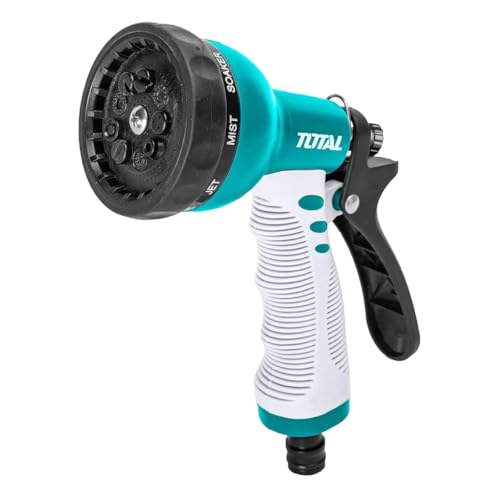 TOTAL - Dusch-Bewässerungspistole - Düse mit 9 einstellbaren Positionen - Kompatibel mit 1/2"-Schläuchen - Mehrere Sprühmodi - Nylon-Abzug - Blau