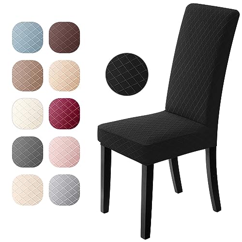 Stuhlhussen 6er Set Universal Stretch Stuhlhussen Moderne Jacquard Husse Abnehmbare Stuhlbezug Abdeckung Esszimmer überzug Bi-Elastic Spannbezug,für Bankett Deko und Hochzeit Partys(Schwarz, 6 er Set)