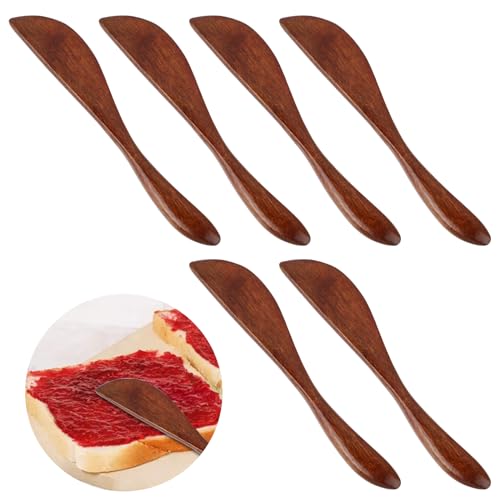 Molain 6 Stück Holz Buttermesser, Spatel Holz Käsemesser Einem Marmeladenlöffel Butterstreuer Kuchenmesser Gelee Käse Spreizer Butter Spreader zum Küche(6 Stück)