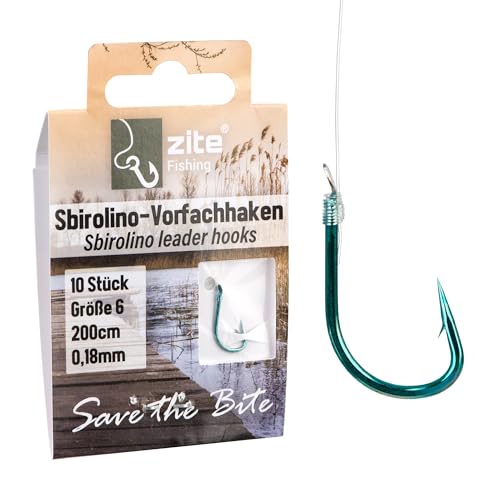 Zite Fishing Sbirolino-Haken Größe 6-10 200 cm | Forellenhaken Blau mit monofiler Vorfachschnur | 10 Stück Angelhaken & Vorfachhaken Gebunden Forellen-Angeln (#6)