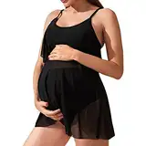 DondPO Umstandsbadeanzug, Große Größe Tankini für Schwangere Schwangerschaft S-XL Zweiteiler Badeanzug High Cut Umstandsbikini Maternity Set Bademode Umstandsbademode mit Bügel Bikini Retro