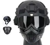 Mich Airsoft Helm Und Maske,Mit Seitenschiene Für NVG Mount Mit Abnehmbarer Und Verstellbarer Brille CS Helm Set