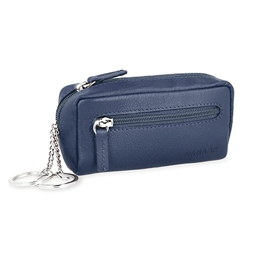 MANAGE XXL Schlüsseltasche Leder Blau für Damen und Herren - Schlüsseltasche mit Münzfach - echtleder Schlüsseletui Schlüsselmäppchen keychain Unisex Schlüssel Autoschlüssel Blau