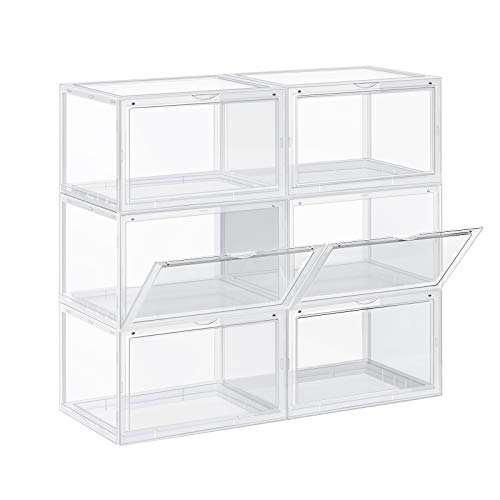 SONGMICS Schuhboxen, 6er Set, stapelbare Schuh-Organizer, Kunststoffboxen mit durchsichtiger Tür, Schuhaufbewahrung, für Schuhe bis Größe 46, 28 x 36 x 22 cm, transparent LSP06CW