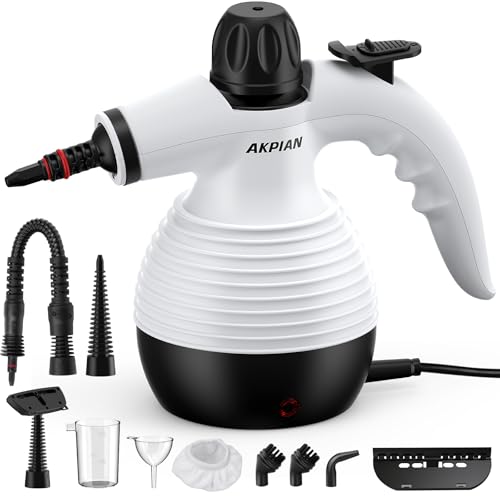 AKPIAN Handdampfreiniger, Dampfreiniger, Reinigungsdampfer, tragbarer Mehrzweck-Dampfreiniger mit Sicherheitsschloss und 10-teiligem Zubehör-Set zum Entfernen von Schmutz, Fett