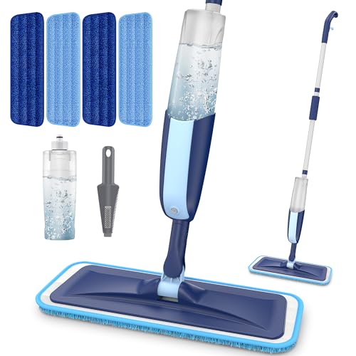 Sprühwischer Bodenwischer mit Sprühfunktion, MANGOTIME Wischer mit Sprühfunktion Spray Mop wischmopp mit wassertank und 4 wischpads für Schnelle Reinigung Hartholz, Marmor, Holz, Laminat, Fliesen