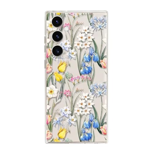 Rnrieyta Miagon Kreativ Blume Hülle für Samsung Galaxy A24 4G,Schmetterling Blätter Blumen Flower Serie Schutzhülle Transparentes Weich TPU Cover Dünne Kratzfeste Silikon Gel