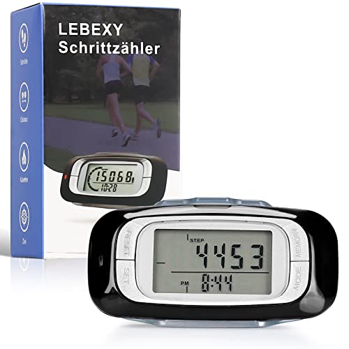 LEBEXY Schrittzähler Clip Einfache Pedometer Fitness Tracker Bedienung Testsieger Schritt/Distanz/Kalorien/Zähler Counter, Ohne Bluetooth/App/Handy, 3D Schrittzähler mit großem Display