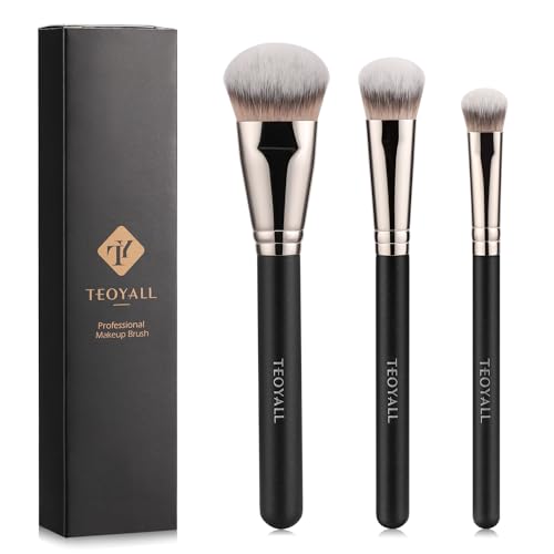 TEOYALL flache abgewinkelte Pinsel, makelloser Foundation-Pinsel unter den Augen, Concealer-Pinsel, Bronzer-Pinsel mit flüssigem Cremepulver