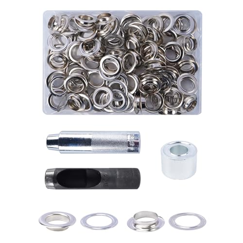 Luabue 100 Sets Ösen Werkzeug Set 20mm Ösen Set mit 3 Stk Werkzeug Metallösen Kupfer Planenösen Ösen für DIY Leder Schuhe Ledertaschen Kleidung Handwerk Stoff (20mm)