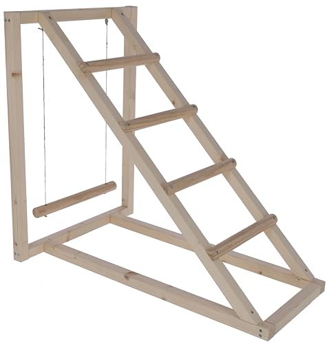 KERBL Kletterturm mit Schaukel für Hühner (Spielturm aus Holz, 117 x 14,2 x 14,2 cm Kletterstation für den Stall oder Auslauf) 73164