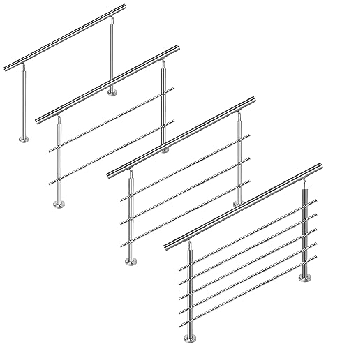 3 Geländer Treppengeländer Handlauf Ø42mm aus Edelstahl, Brüstung Treppe Bausatz mit Querstab für Innen und Außen - 200cm, 5 Querstreben