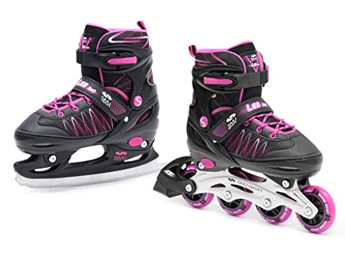 SMJ sport Kinder Mädchen 2IN1 Inlineskates Schlittschuhe Verstellbar Inliner ABEC7 LEA (34-37)