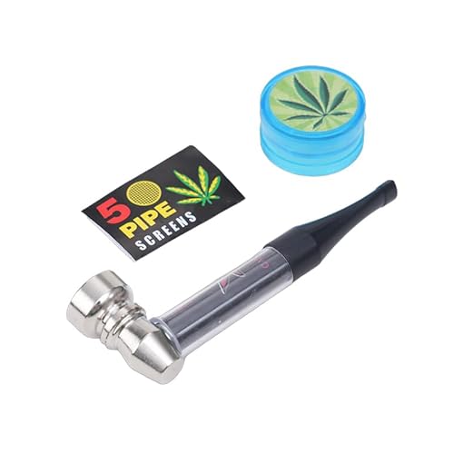 Pur-Pfeifen Set | Mini Crusher +5 Edelstahlsiebe | Kunststoff Mundstück | Leichte Reinigung Abschraubbares Mundstück | Smoking Pipe Pfeife Rauchen Glas Optik | Gebrauch von Tabakwaren (Schwarz)