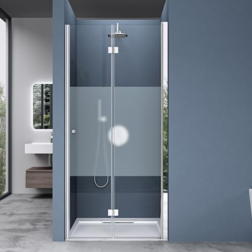 doporro Duschtür Nischentür dusche Duschabtrennung Duschkabine 80x190cm Falttür für Nische ESG-Sicherheitsglas Teilsatiniert inkl. beidseitiger Easy-Clean-Beschichtung Teramo26MS