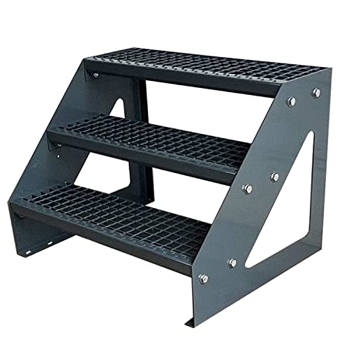 Kaminbau Mierzwa Premium Stahl Treppe Freistehend Verzinkt & komplett Anthrazit Pulverbeschichtet 3 Stufen (Breite 80 cm) (Höhe 57 cm) Wetterfest Gitterroststufe Gartentreppe