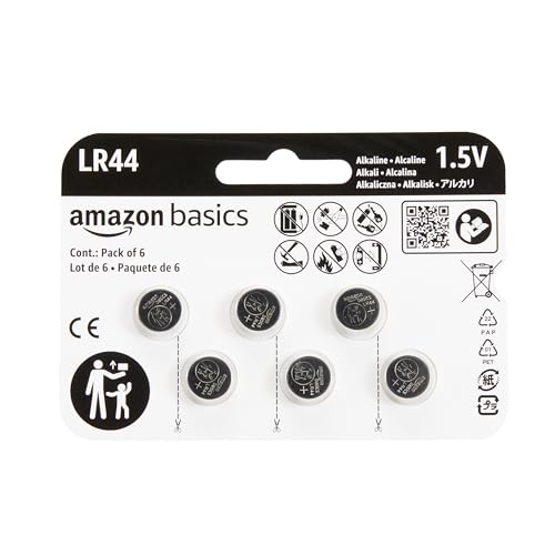 Amazon Basics LR44 Alkali-Knopfzellen, langanhaltende Leistung, frei von Quecksilber, 1,5 V, 6 Stück