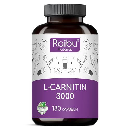 L-Carnitin 3000-180 Kapseln hochdosiert - 3000 mg L Carnitin pro Tag - Vegan, Premium Qualität - Vegan & Laborgeprüft - Reines L-Carnitin Tartrat